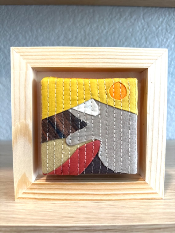 Framed Mini Quilted Mountain Art: Cabin Decor (5x5x1)