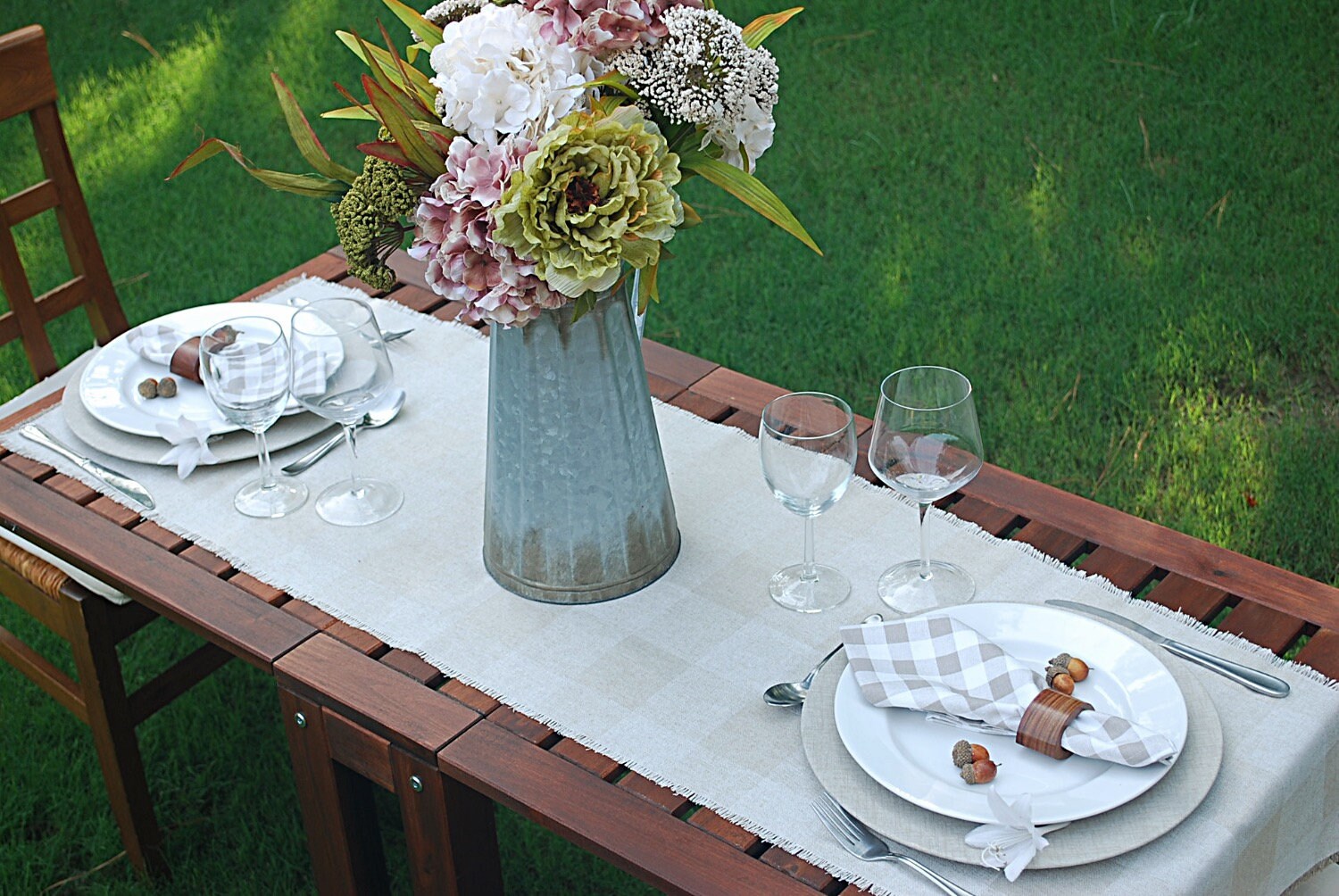 Cream Plaid Runner With Fringes Buffalo Check Farmhouse Decor