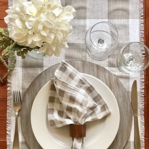 Plaid Taupe and white linen table runner Fall table decorFarmhouseThanksgiving dinner Table SettingCustom orders available image 4