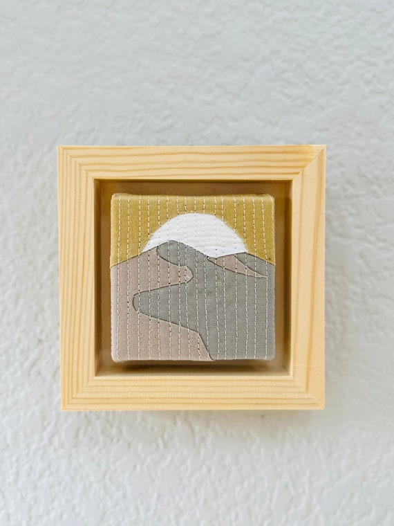 Mini Mountains wall art, Textile Art, Recycled cotton Fabrics, Collectibles quilted art , Landscape , Cabin decoration , Contemporary art.