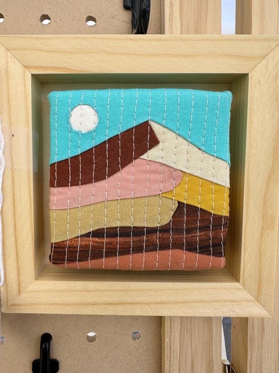 Mini Mountain Quilt Art: Framed Textile Wall Hanging (5x5)