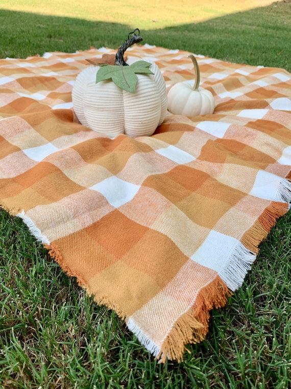 Fall Plaid  Table Trow|Mustard,Orange, white flannel| Fringes 1"|Spice and Harvest colors|Fall Decoration |Cozy|Farmhouse decor|Thanksgiving