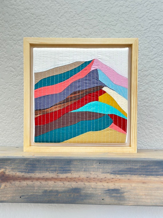 Rainbow Mountain, Textile wall Art decor, Quilted, Recycled cotton Fabrics, Landscape , Wall hanging Cabin decoration , Contemporary art.