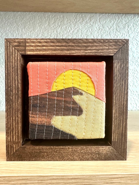 Framed Mini Quilted Mountain Art: Cabin Decor (5x5)