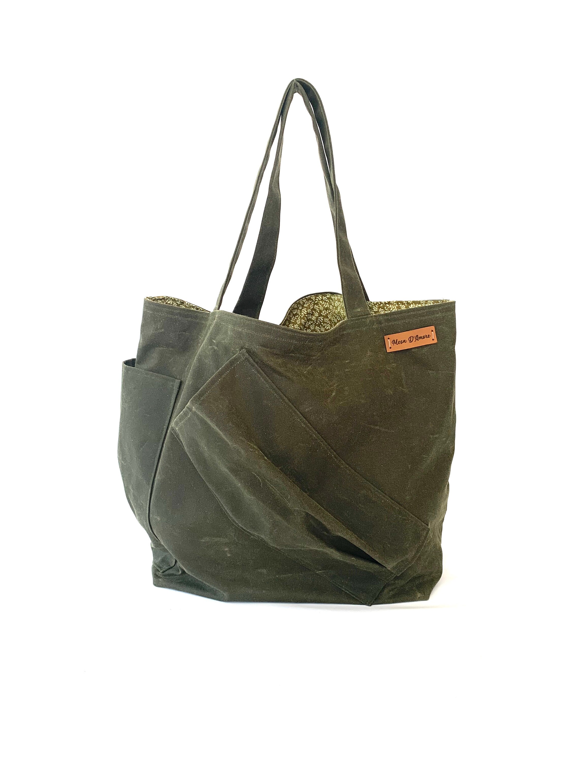 waxed canvas tote with shoulder strap
