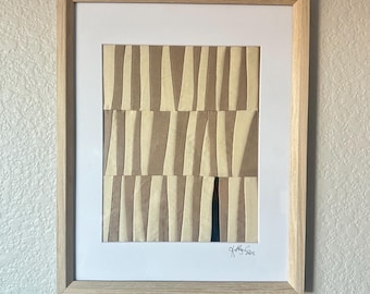 Geometric Fabric Scrap Art: Beige Brown Textile Wall Hanging (14x11)