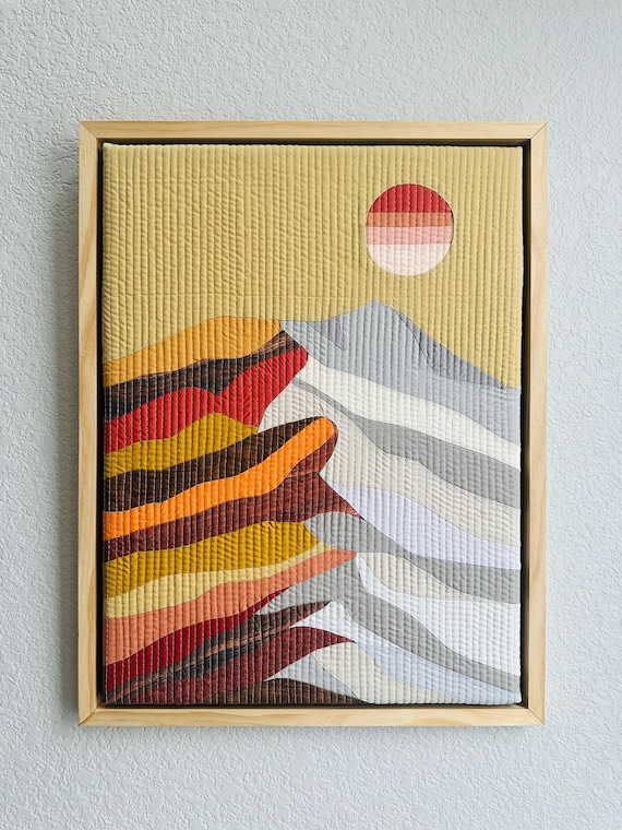 Red  Mountain Quilted Textile Art. Wall Art Hanging. Colorado landscape view