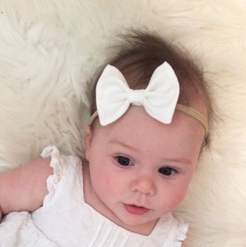 Newborn Headband Headbands for Babies Infant Headband Nylon Headband White Bow Baby Hair Bow Baby Shower Gift Upcycled