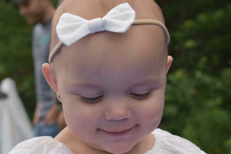 Newborn Headband Headbands for Babies Infant Headband Nylon Headband White Bow Baby Hair Bow Baby Shower Gift Upcycled