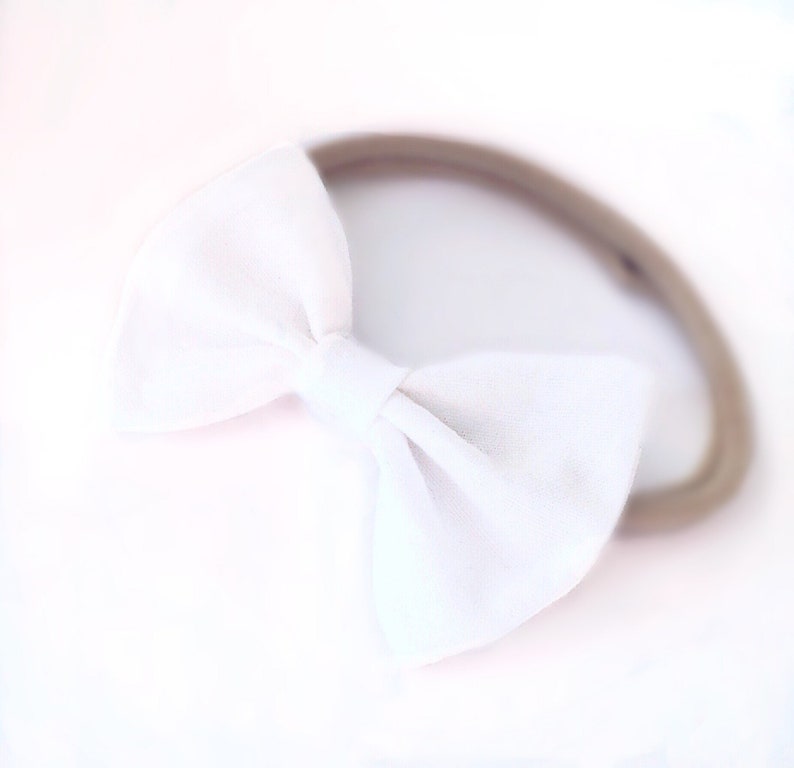 Newborn Headband Headbands for Babies Infant Headband Nylon Headband White Bow Baby Hair Bow Baby Shower Gift Upcycled