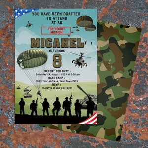 Editable Military Party Invitations. Army Birthday Invitation. Soldier Birthday Invitation. Military Invite. Camouflage Any Age Birthday.