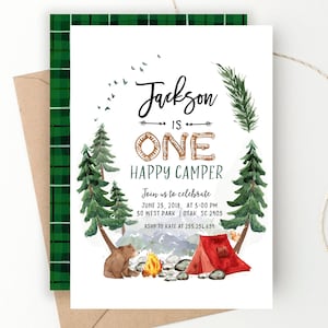 Invito di compleanno pigiama party in campeggio, invito per bambini in campeggio, rustico, S'mores, grandi spazi aperti, LumberJack, falò - carta digitale stampabile