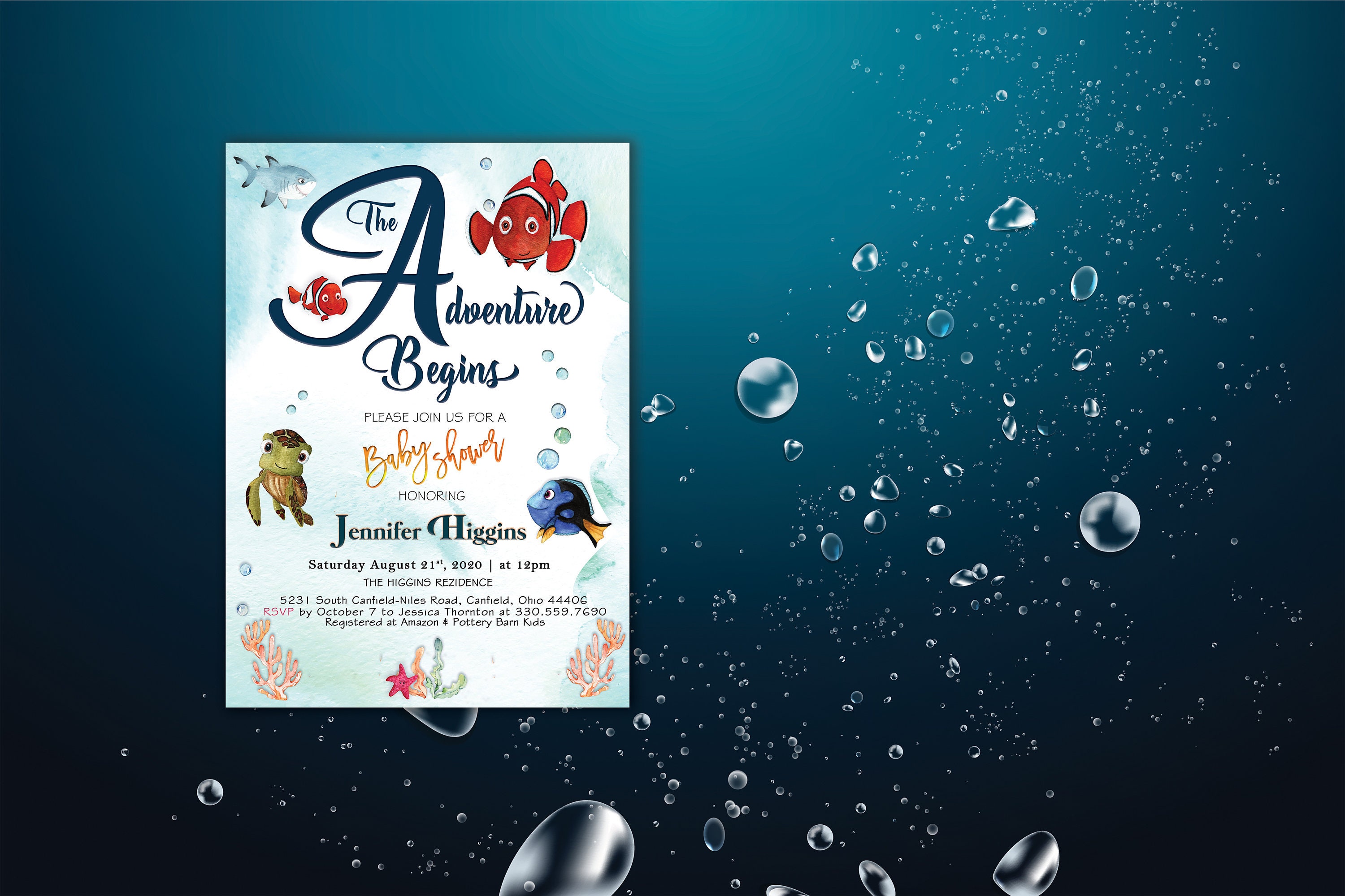Adventure Baby Shower Finding Nemo Invitations Printable | Etsy