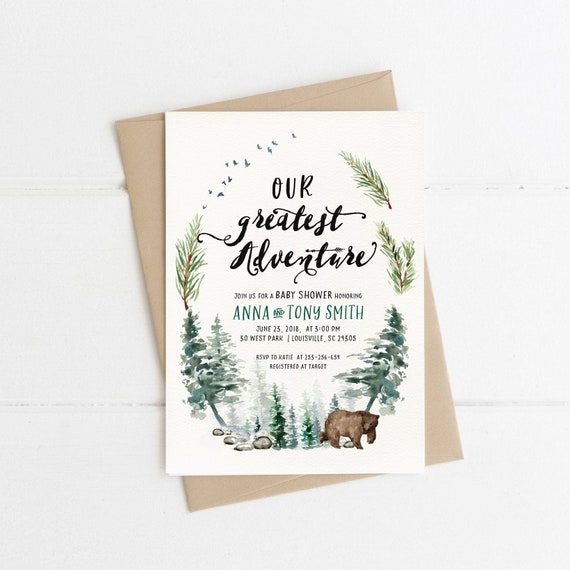woodsy baby shower invitations