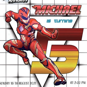 Invito di compleanno Power Ranger, biglietti di compleanno Dino Charge, inviti digitali Ninja Steel, invito supereroe, modello di compleanno modificabile