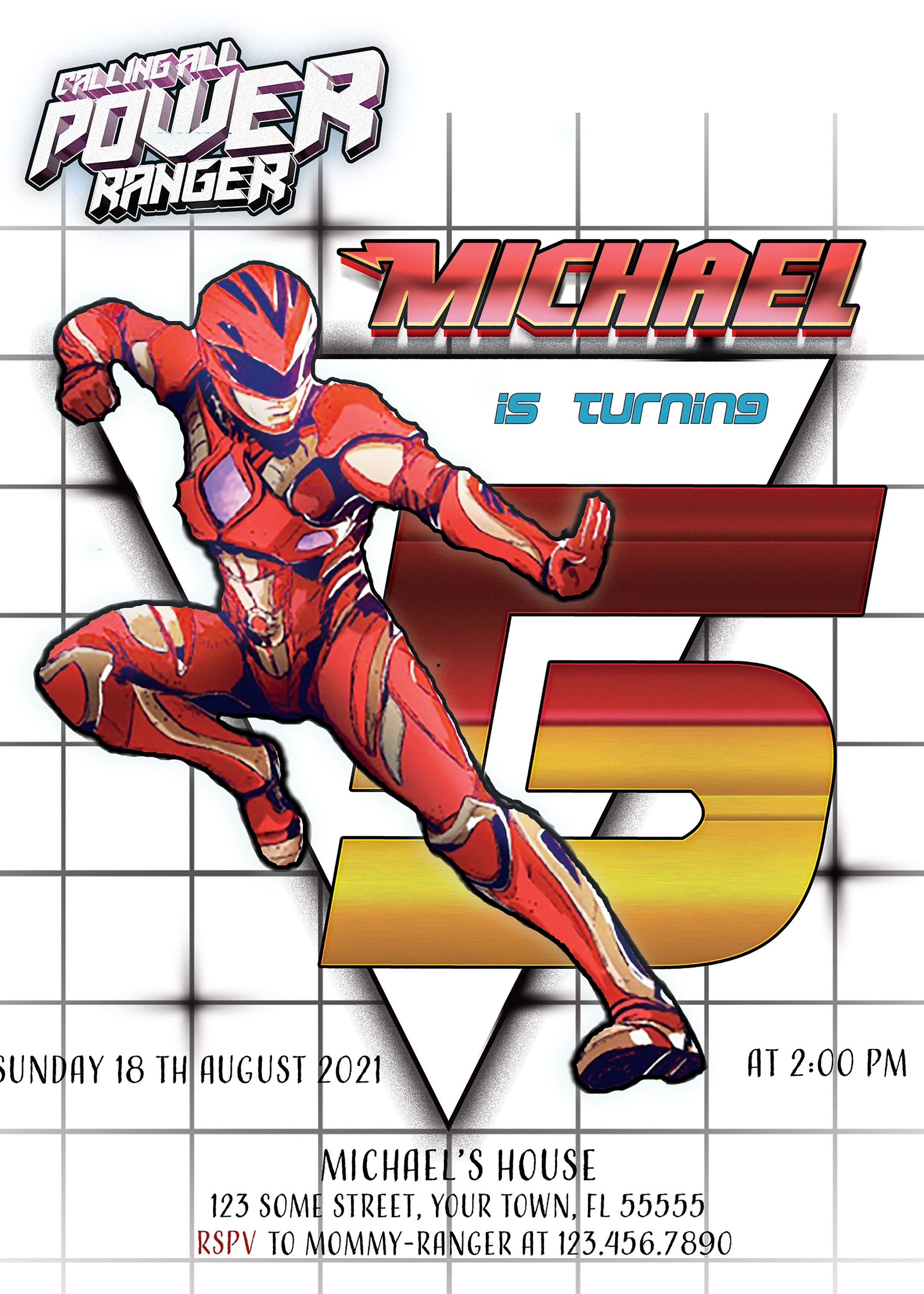 Invitación de cumpleaños de Power Ranger, superhéroe Dino Charge ...