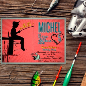 Fishing Birthday Invitation, Gone Fishing Party Invite, O-fish-ally The Big ONE,Boy Outdoor Wild, Vintage