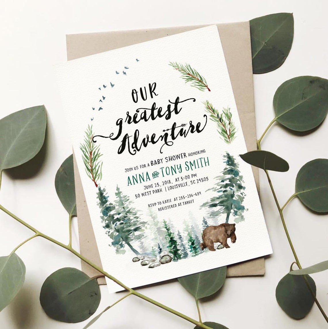 Adventure Baby Shower Invitation Woodsy Rustic Boy Baby Invite Etsy