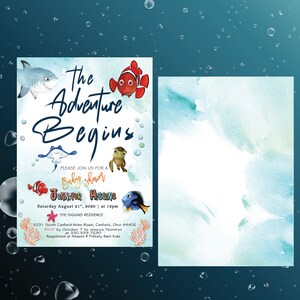 Avontuurlijke babyshower, onder de zee-uitnodigingen, oceaanavontuur, afdrukbaar, Nemo babyshower, aanpasbare digitale afdrukbare DIY-kaart