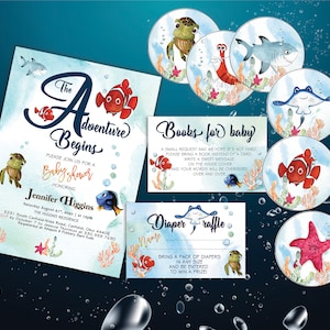 Aventura Baby Shower Buscando Invitaciones a Nemo, Imprimible, Nemo Baby Shower, Bajo el Mar, tarjeta DIY imprimible digital personalizable