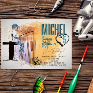 Fishing Birthday Invitation, Gone Fishing Party Invite, O-fish-ally The Big ONE, Boy Outdoor Wild, Photo invite,  Fishing Party