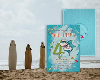 Baby Shark Birthday Party Invitation, Boys and Girls, any age invitation, Baby shark cake topper, Jaws Birthday, Pool Party invitation