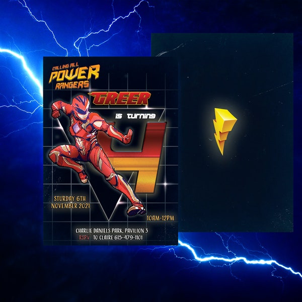 Power Ranger Birthday Invitation, Red, Yellow, Green, Blue, Ninja Steel Digital invites, Superhero Invitation, Editable Birthday Template