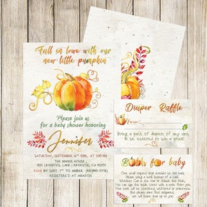 Little Pumpkin Baby Shower Invitation Set,  Boy Pumpkin Baby Shower Invitation, fall autumn invite Baby Shower, Girl Pumpkin Baby Shower