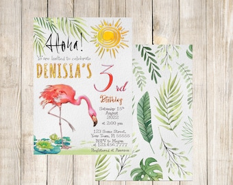 Tropical Flamingo Birthday Invitation, Pool Party  (Digital Printable)