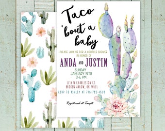 Fiesta Taco Baby Shower Invitation Printable, Let's Taco Bout Babies Shower, Taco 'bout a baby Fiesta Cactus Baby Shower