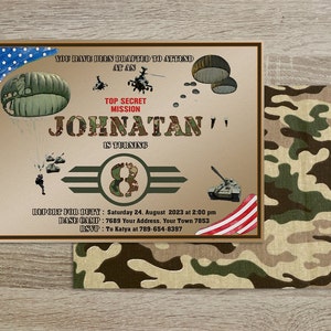 Editable Military Party Invitations. Army Birthday Invitation. Soldier Birthday Invitation. Military Invite. Camouflage Any Age Birthday.