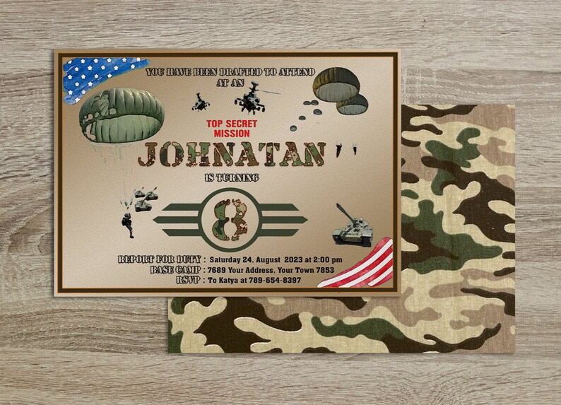 Camouflage Military Birthday Invitation, Army Party Invite (digital ...