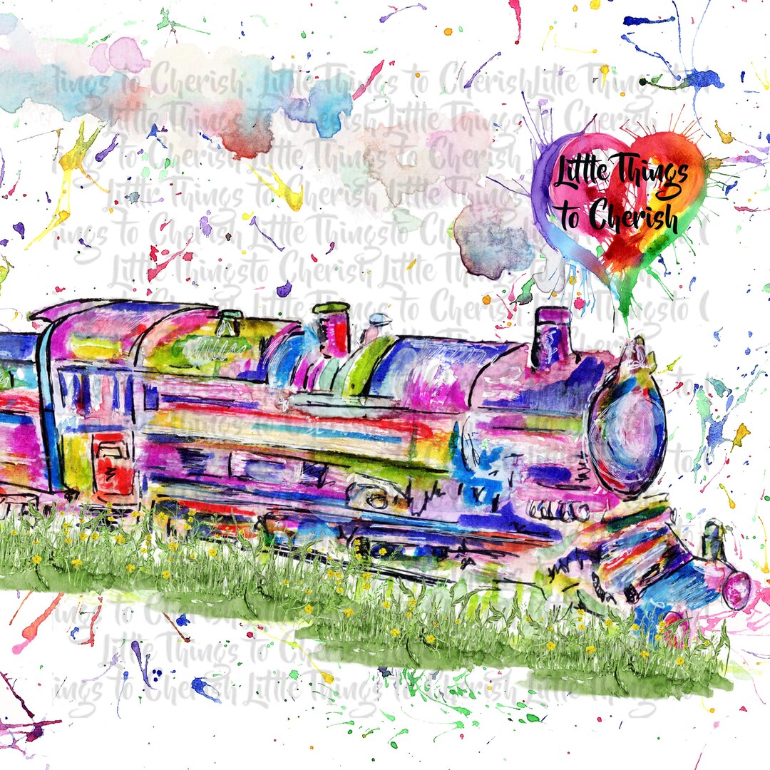 Steam Train Sublimation PNG, Train Clipart, Hand Painted Rainbow Steam ...