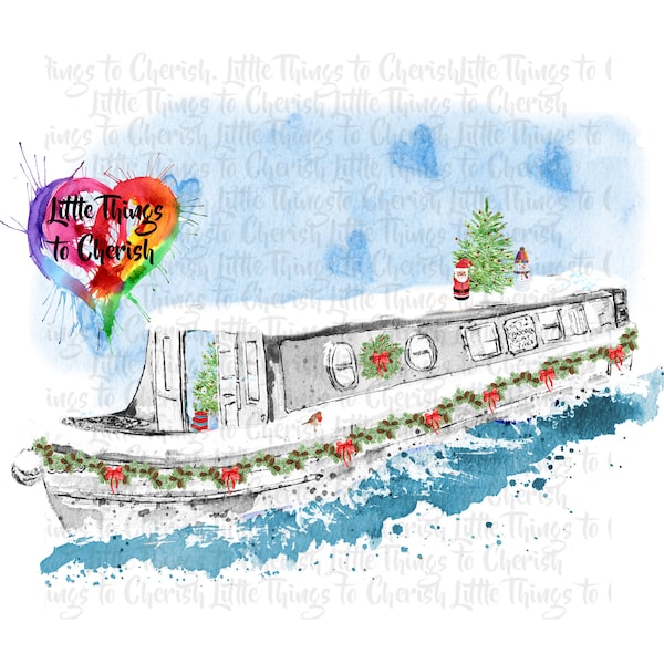 Christmas Narrowboat Sublimation | Canal Boat PNG | Boat Clipart | Hand Painted Narrow Boat PNG  |Christmas Canal Boat sublimation