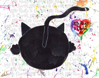 Cutie farm  Cat backside Clipart |  Black Cat graphics | Cat  Png | Hand Painted Watercolour| Commercial  farm Sublimation