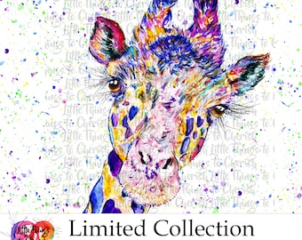 Collection limitée Clipart girafe Graphismes girafe Girafe arc-en-ciel Clip Art Png Peint à la main aquarelle commerciale PNG Sublimation girafe