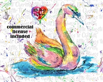 Watercolour Swan Clipart | Swan Graphics | Rainbow Swan | Clip Art | Png Image | Hand Painted Watercolour | Commercial PNG| Swan Sublimation