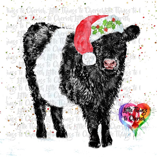 Christmas belted Galloway Cow Clipart | Belted Cow Graphics | | Farm Animals Commercial PNG | Farm Cattle | Scottish Christmas Sublimation