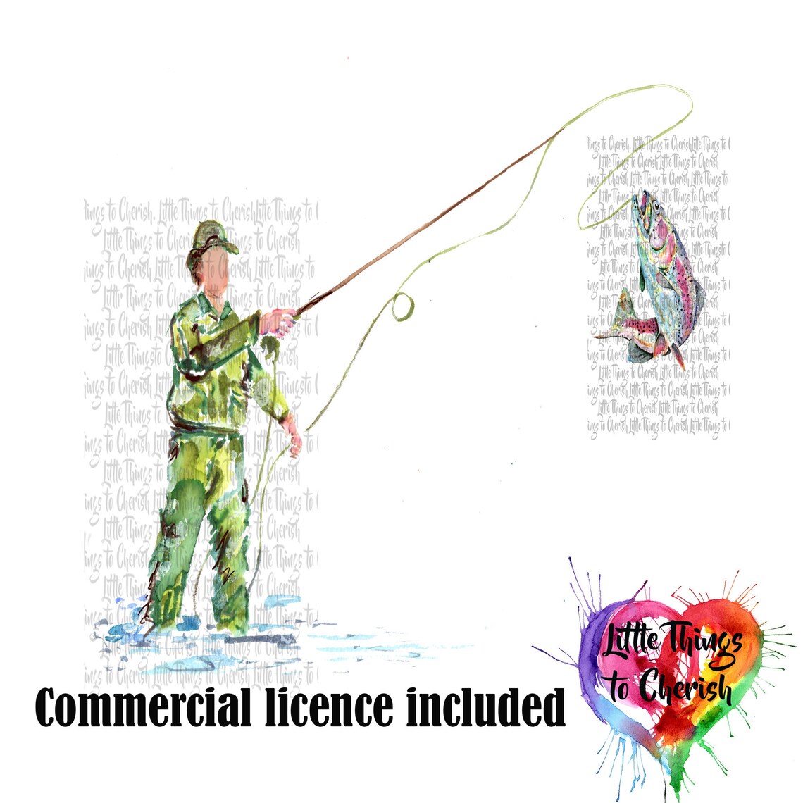 Watercolour Fishing Clipart Fishing Graphics Fly Fishing Etsy