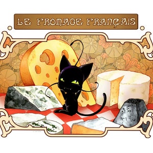 Carte postale • Chaton et fromages - Print A6 - art nouveau