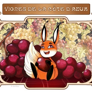 Carte postale - Print : "Renard et raisin"  - finition mat - format A6 • bord arrondis - signée au dos