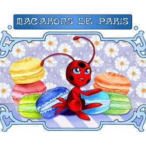 Carte postale • Coccinelle et macarons - Print A6 - art nouveau