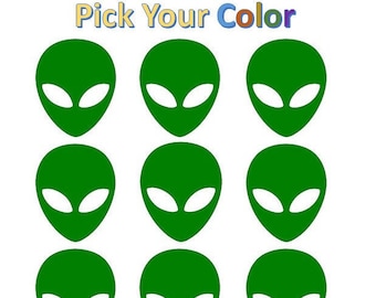 Alien Head Vinyl Decal Stickers | Car, Laptop, Mug (x12)