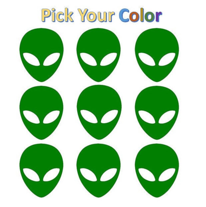 Alien Theme Birthday Party Decals Sheet of Alien Head Window Decals for computer car tablet tumbler cup mug x 12 Page of Alien Stickers