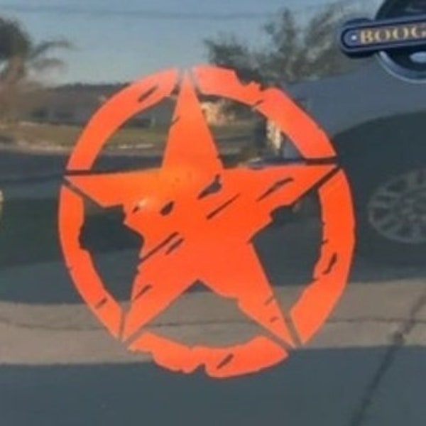 Distressed Star Vinyl Transfer Decal Sticker for hood, door, fender. Offered as a Single Decal or Set. Multiple colors and large sizes.