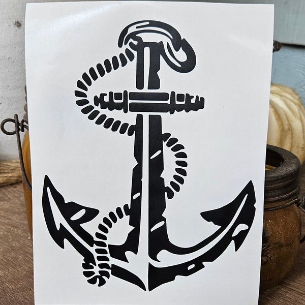 Rustic Distressed Anchor Vinyl Decal Sticker for Car Truck Cup Laptop Window | Nautical Anchor Decal | Ocean Decal Sticker Multiple Colors