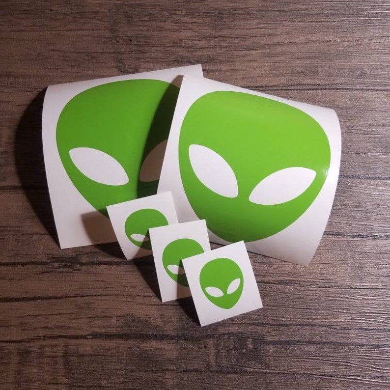Alien Theme Birthday Party Decals Sheet of Alien Head Window Decals for computer car tablet tumbler cup mug x 12 Page of Alien Stickers
