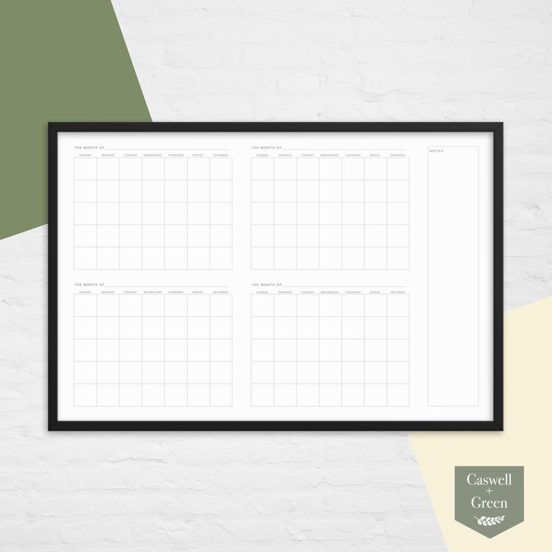 4 Month Dry Erase Calendar 