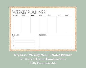 Personalized Weekly Dry Erase Wall Planner | Customizable | Menu Board | Notes | Multicolored | Large Whiteboard Wall Mountable Calendar