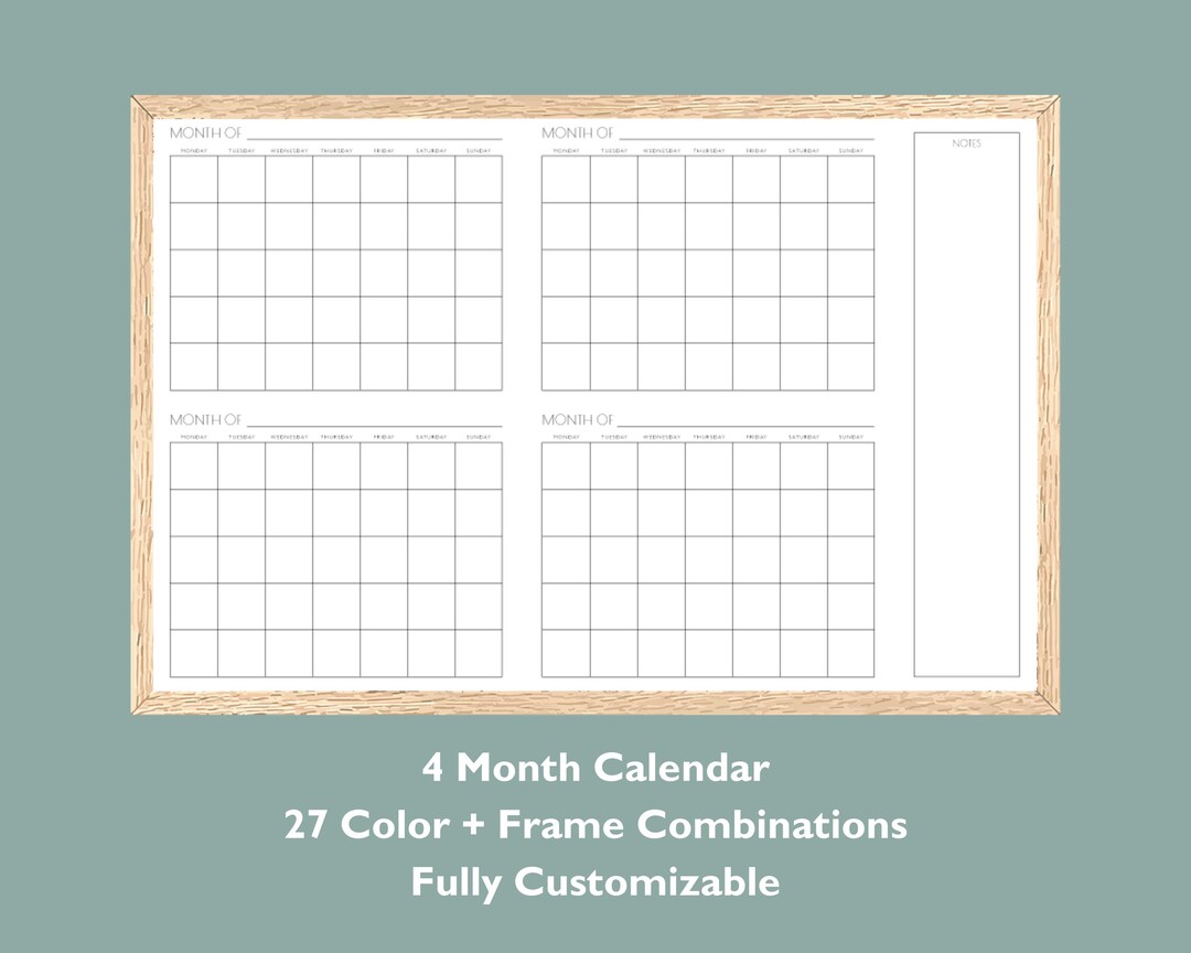 Dry Erase Four Month Wall Calendar, Large Monthly Planner, 24x36 Large